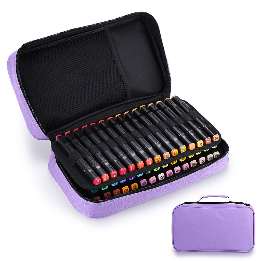BTSKY Art Marker Carrying Case Lipstick Organizer-60 Slots Canvas Zippered Markers Storage for Copic Prismacolor Touch Spectrum Noir Paint Sharpie Markers, Empty Wallet Only (Purple)