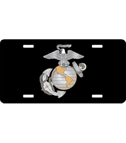 Official USMC License Plate Frame - Black Polycarbonate With UV Print | Made In USA