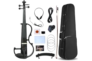 Vetimobato 4 String/5 String Silent Electric Violin 4/4 Full Size Solid Wood Practice Violin with Ebony Fittings & Violin Cas