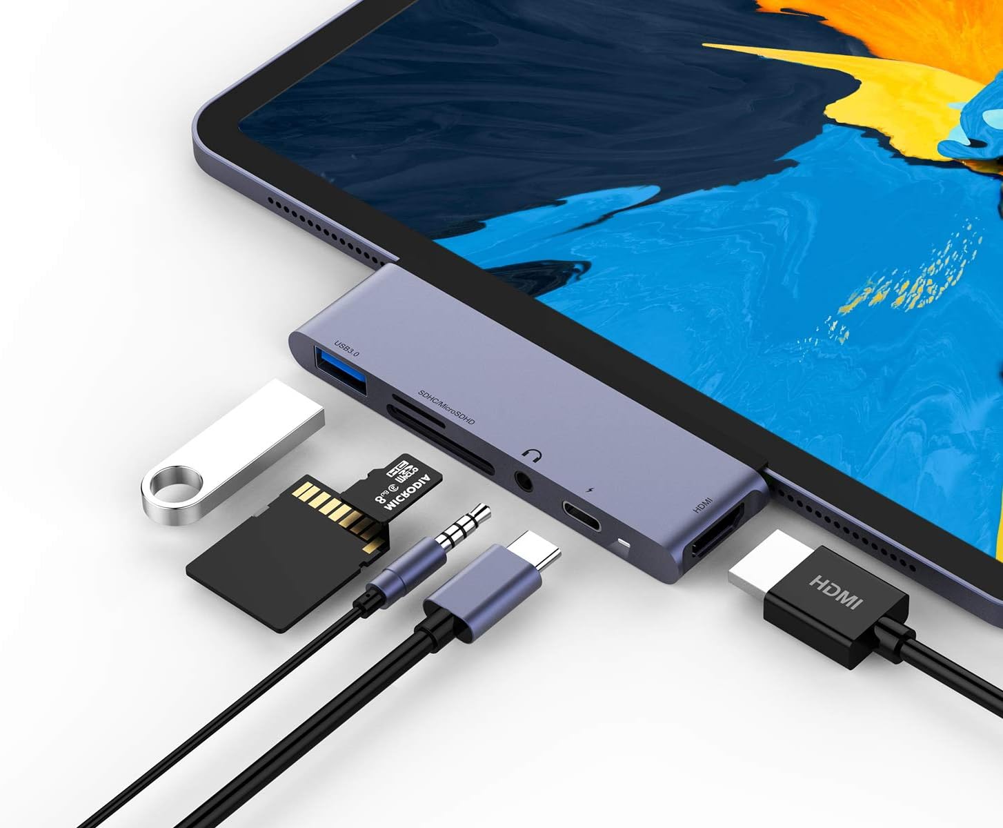 USB C Hub for iPad Pro 2020 iPad Air 4, RAYROW 6-in-1 USB C Adapter, USB3.0, SD/TF Card Reader, 3.5mm Headphone Jack, PD, 4K HDMI, iPad Pro 2016-2021 iPad Air 2018-2020 11"/12.9" Accessories