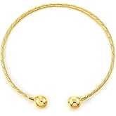 COOLSTEELANDBEYOND Ladies Gold Color Neck Cuff Metal Choker Necklace Collar Necklace, Twisted Cable with Sphere Ends