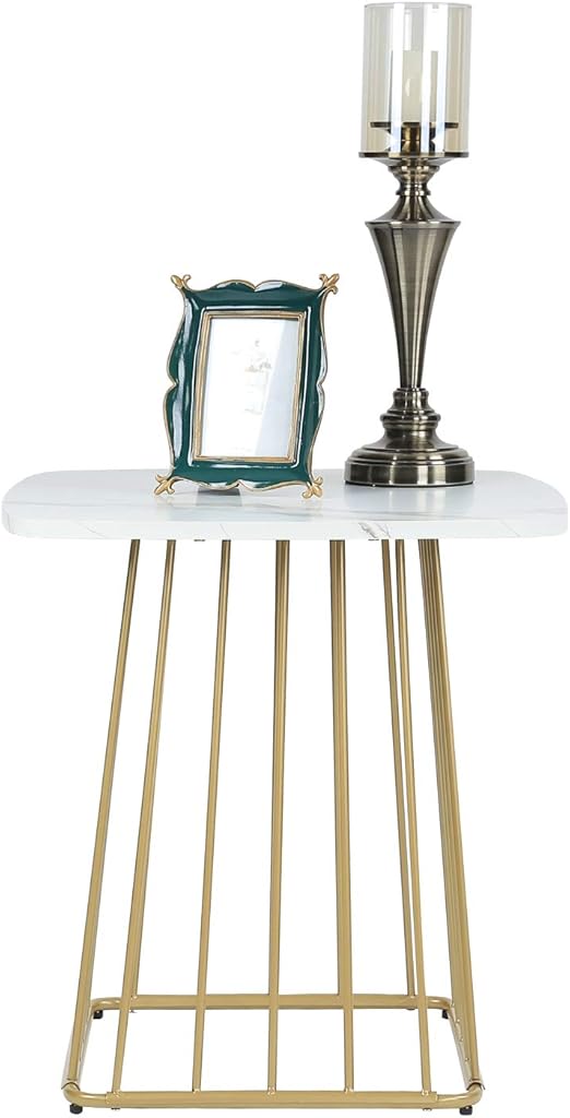 Amazon Com Modern End Side Table For Living Room Accent Furniture Nightstand Lamp Table Corner Table Mdf Top With Marble Finish Sturdy Gold Metal Frame Et391 Wh Kitchen Dining