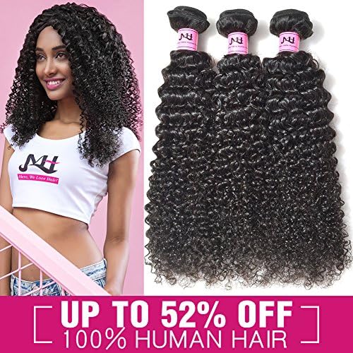 JVH Unprocessed Brazilian Curly Virgin Human Hair Weave 3 Bundles Remy Brazilian Sexy Kinky Curly Hair Extensions (18"20"22")