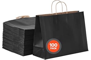 VEVOR Kraft Paper Bags with Handles, 100Pcs 16 x 6 x 12 in, Large Paper Grocery Bags, Reusable & 100% Recycled Take-Out Sacks