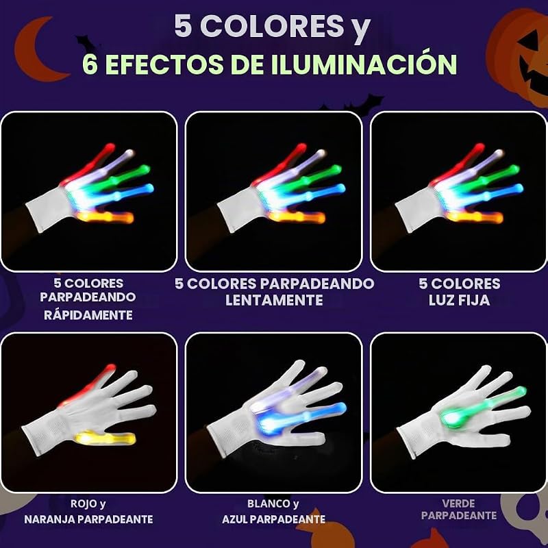 Guantes con Iluminación LED,y 6-modos-LED Luz Fluorescente Guantes para Bailar Carnaval Concierto Halloween Party — foto 4 de 8