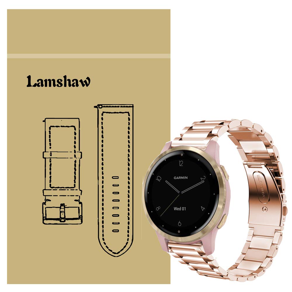 Compatible with Garmin vivoactive 4S Band, LvBu Quick Release Stainless Steel Metal Replacement Straps for Garmin vivoactive 4S (40mm) Smartwatch (Rosegold)