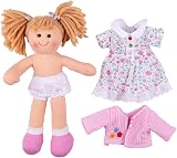 Bigjigs Toys Poppy Doll 28cm Soft Rag Doll White Floral Dress Pink Cardigan view 8