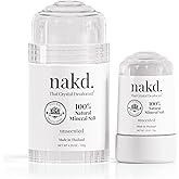 nakd. Thai Crystal Deodorant Stone – 2 Salt Crystal Deodorant Sticks, 4.25 oz. Regular + 2.5 oz. Travel Size – All Natural Unscented and Aluminum Free for Women & Men