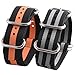 Watch Band NATO Straps 2Pcs Replacement Heavy Duty Nylon Straps with Stainless Steel Buckle (20, Black/Gray,Black/Orange)
