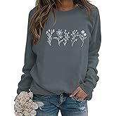 Lytiarul Flower Graphic Sweatshirt Women Vintage Floral Printed Long Sleeves Shirt Crewneck Hoodie Loose Fall Pullovers Tops