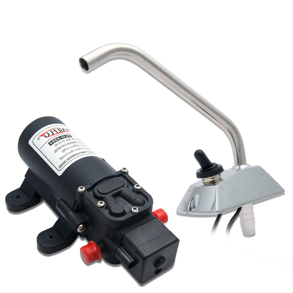 RV Water Pump, Maso 12V High Pressure Micro Self-Priming Diaphragm Galley Electric Pump & 360° Spin FAUCET/TAP for Boat/Caravan Motorhome