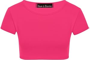 Gum & Berries Kids Girls Neon Fluorescent Plain Short Sleeve Crop Tops T-Shirt Tee Top Dance Wear Gymnastic