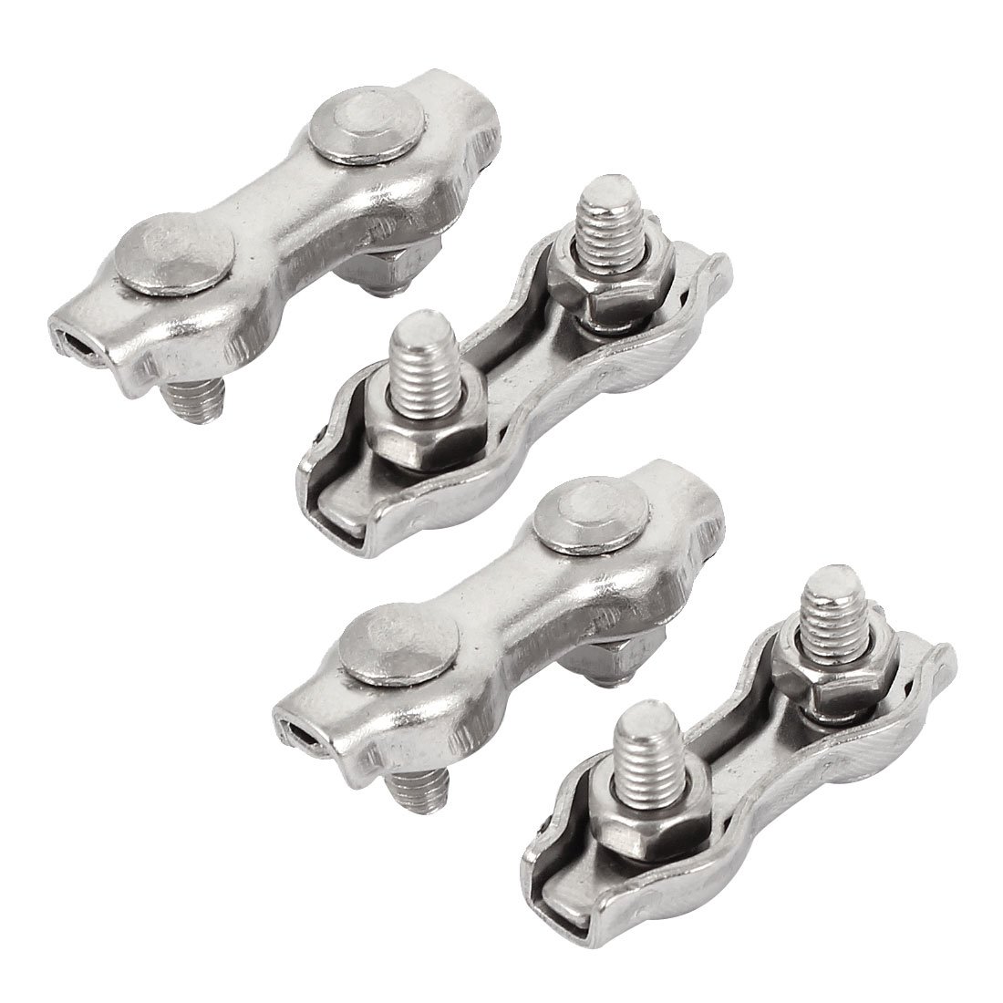 Sourcingmap 4pcs 304 Stainless Steel Double 2-Post 2mm Dia Wire Rope Clip Clamp