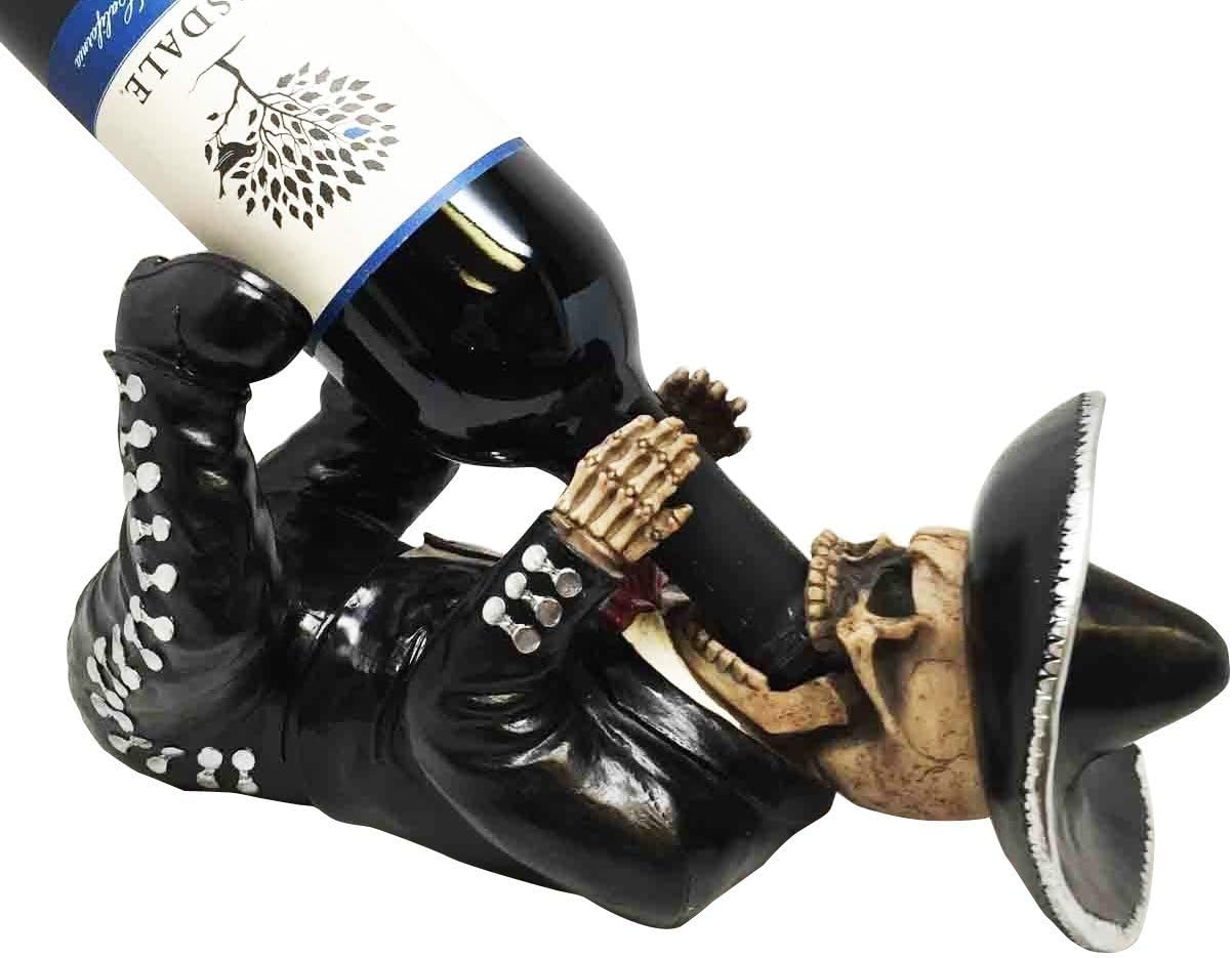 KITCHEN DECOR DIAS DE LOS MUERTOS MARIACHI SKELETON WINE BOTTLE HOLDER FIGURINE