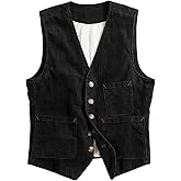 SevenBoy Men's Vintage Corduroy Suit Vest Casual V-Neck Dress Waistcoat