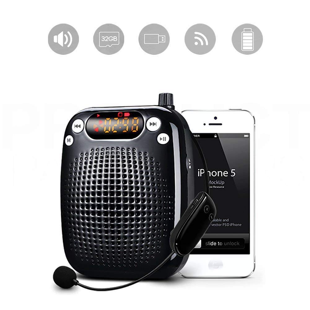 Wireless Voice Amplifier Microphones and Speakers with FM Radio Support TF card USB Drive Versatile Portable Personal Amplifier for Teachers