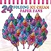 Ice Cream Party Supplies: 24 Folding Ice Cream Cone Paper Fans For Kids - Variety Of Colors - Perfect For Any Birthday, Swimming Pool Or Beach Party Decorations & Favors - Lifetime Replacement