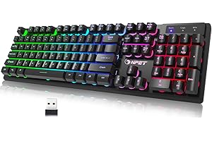 NPET K11 Wireless Gaming Keyboard RGB - Long-Lasting Rechargeable Battery - Quick and Quiet Typing - Water Resistant Backlit 