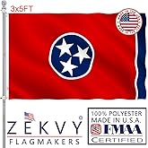 ZEKVY Tennessee Flag 3x5 Outdoor Made in USA - Double Sided Heavy Duty Vivid Color TN State Flags with 2 Brass Grommet