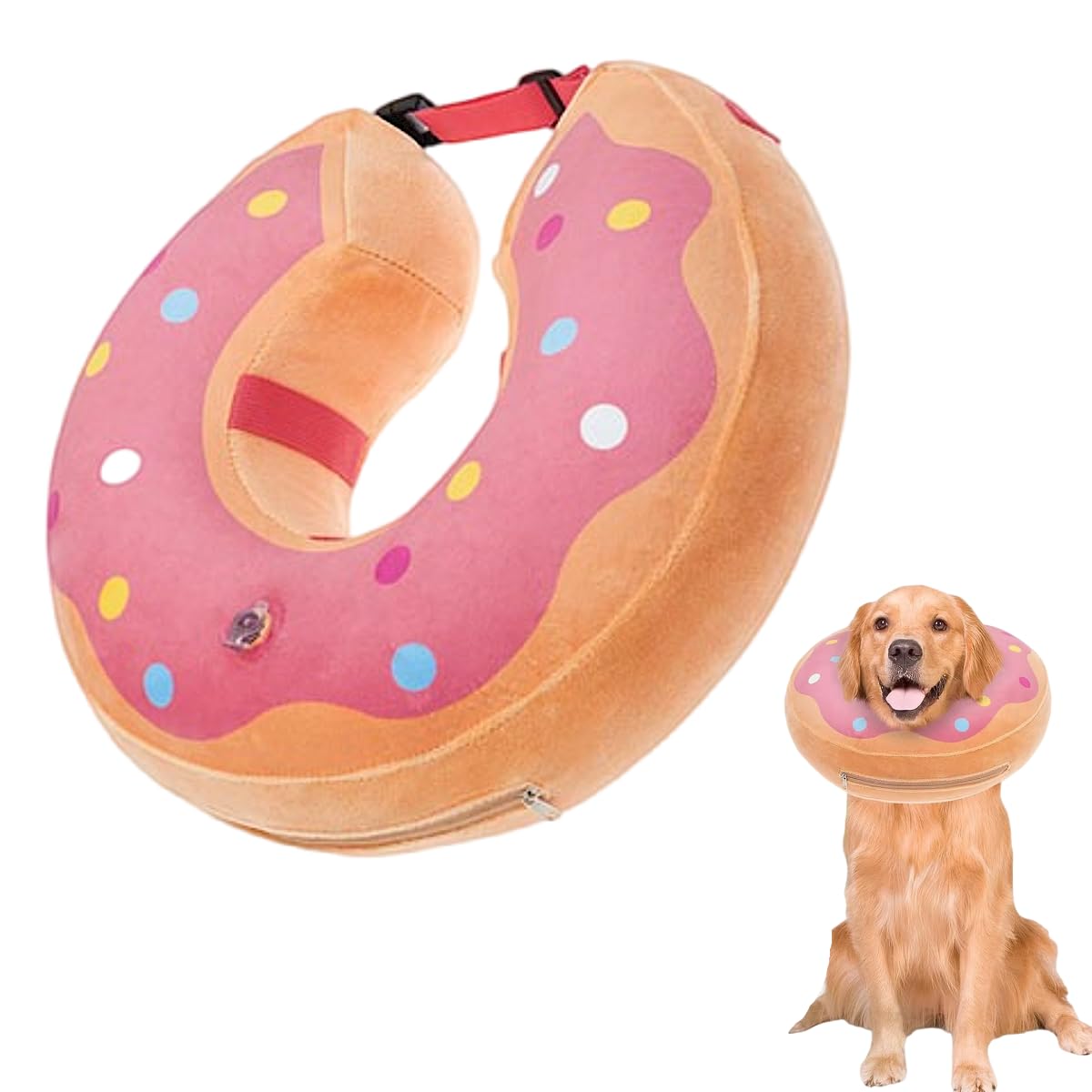 Little Bean Inflatable Dog Elizabethan Collar Soft Dog Cone Collar Soft Protective Recovery Pillow for Big Dogs Prevent Pet from Licking Biting Wound Healing (Pink Donuts, [neck: 16"-18.5"] XL)