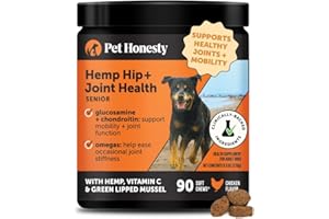 PET HONESTY Senior Hemp Hip & Joint Supplement for Dogs - Dog Joint Supplement with Hemp Oil & Powder, Glucosamine, Collagen, MSM & Green Lipped Mussel - Mobility for Senior Dogs (Chicken 90)
