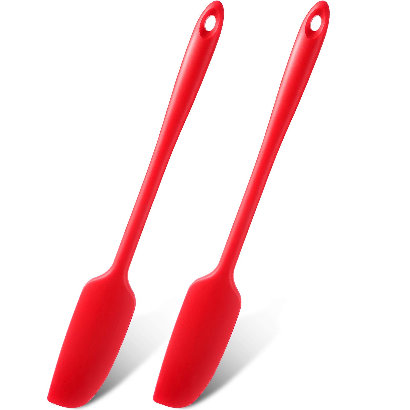 Long Handle Silicone Jar Spatula Non-Stick Rubber Scraper Heat Resistant Spatula Silicone Scraper for Jars, Smoothies, Blenders Cooking Baking Stirring Mixing Tools (Red,2 Pieces) (Red, 2)