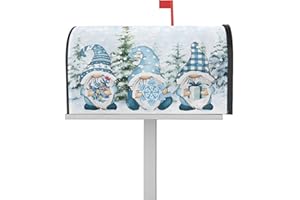 EZON-CH Christmas Magnetic Mailbox Cover Oversized 21"x25.5", Blue Snowflake Gnome with Snowy Pine Forest Box Cover Mailbox Wraps Letter Post Box Cover for Holiday Garden Yard Outdoor Decor