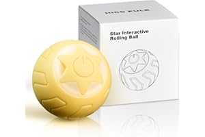 HICC PULE Smart Interactive Cat Toy Ball, Automated Cat Toy Power Ball Cat Toy, Kitten Toy, USB Rechargeable Cat Toys for Indoor Cats with Colorful Light, Star Pattern, Yellow