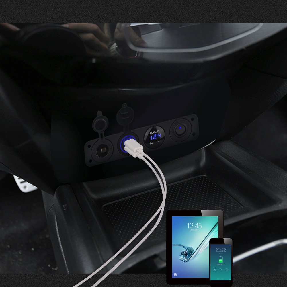 WATERWICH 2 3 4 Hole Marine Illuminated Toggle Rocker Switch Panel Waterproof Ignition Rocker Switch 12V-24V Volt Meter for RV Car Boat Trailer Vehicles Truck Yacht SUV (Two Hole Green)