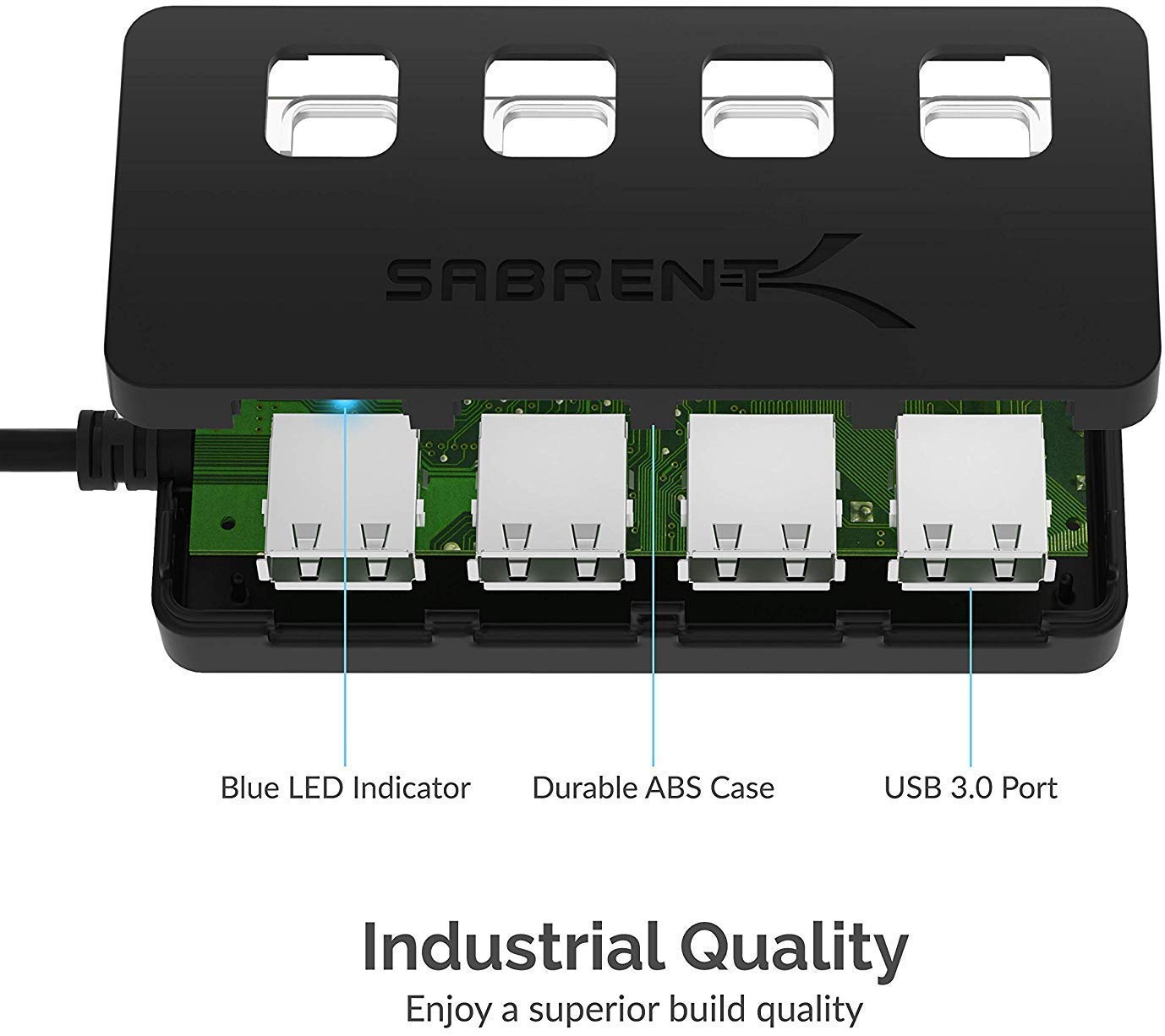 SABRENT 4 Port USB 3.0 Hub with Individual LED Lit Power Switches, Includes 5V/2.5A Power Adapter (HB-UMP3)