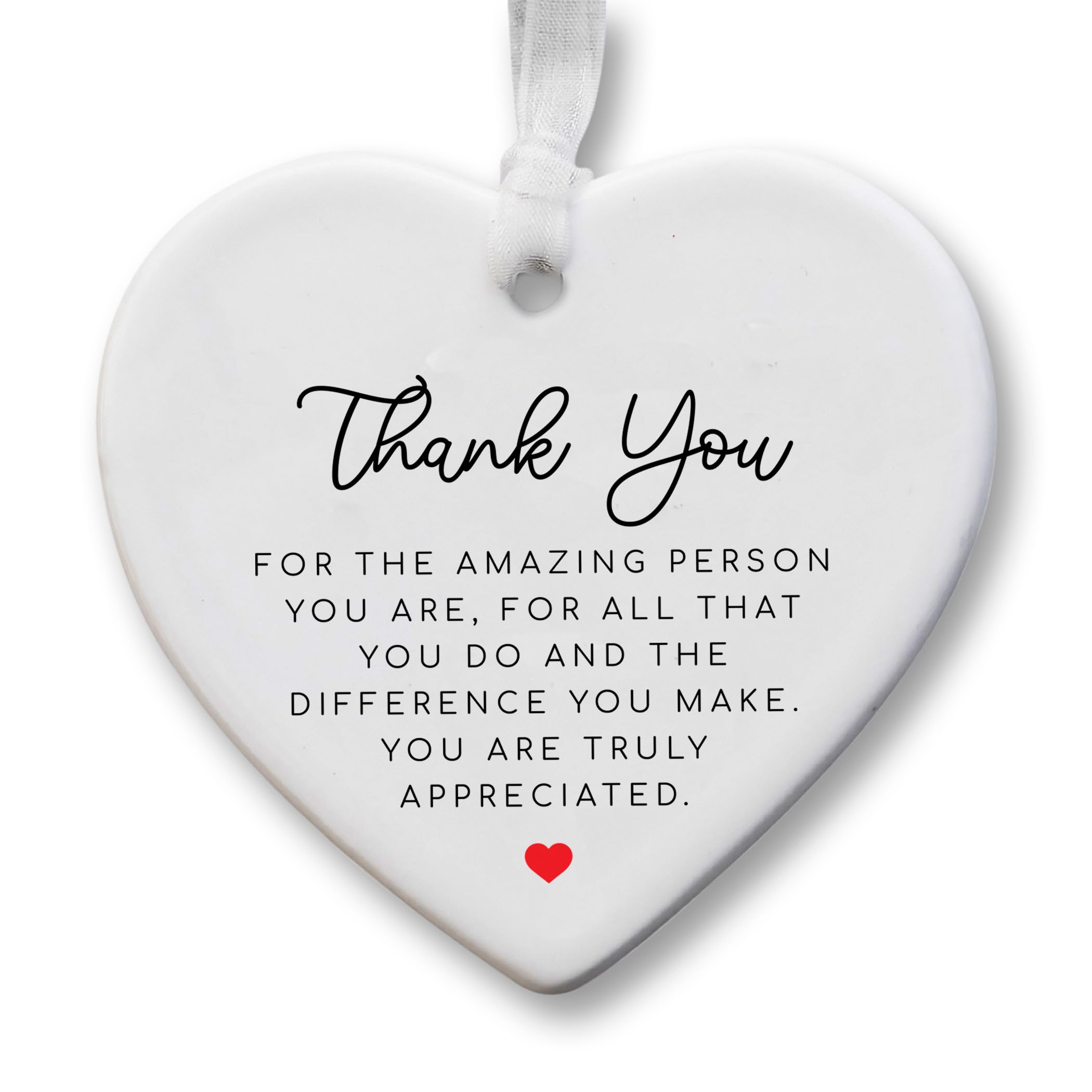 Thank You Ceramic Heart Keepsake – Appreciation Gift Ornament – Thank You Gift for Friend, Teacher, Colleague – Small Hanging Decoration