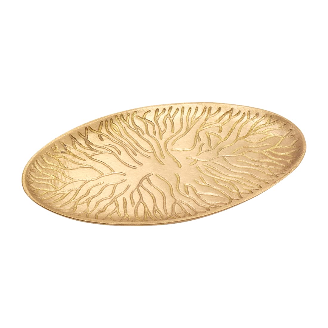 NKlaus candle plate oval 18x9 cm brass gold matt coaster saucer candle holder with tree design 10513