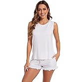 WiWi Pajama Set for Women Bamboo Viscose Sleeveless Tops with Shorts Pjs Sets Soft Summer Sleepwear Pj S-XXL