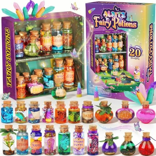 Alritz Fairy Potions Kit, Magic Mix Kit 20 Bottles, Decorations Ornaments Garden Crafts Birthday Gifts Toys for Girls 6 7 8 9 10 Years Old Families Party Outdoor Indoor