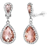 Classic Austrian Crystal Tear Drop Clip on Dangle Earrings for Women