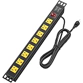 BTU Power Strip Surge Protector Rack-Mount PDU, 8 Right Angle Outlets Wide-Spaced, Mountable Power Strip Heavy Duty for Serve