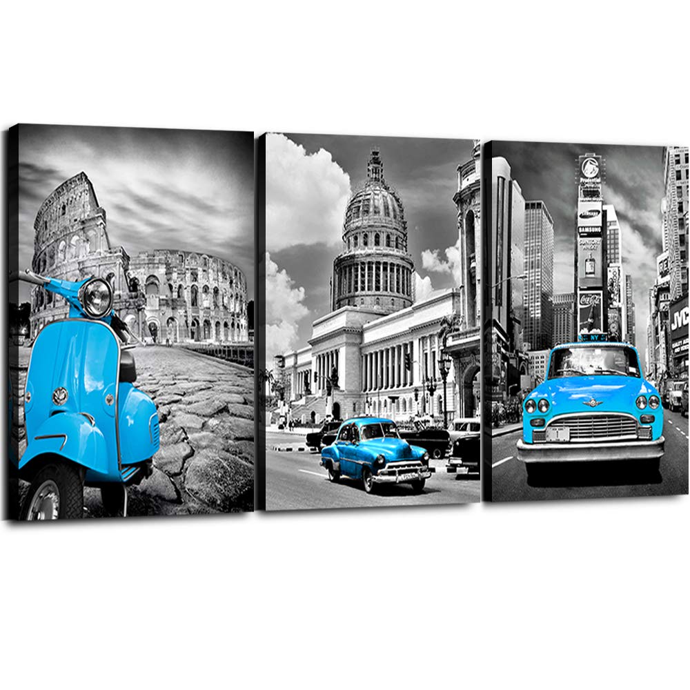 Teal Canvas Wall Art for Living Room 3 Pieces