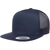 Yupoong 5-Panel YP Classic Trucker Cap | High Profile Flat Visor Snapback | Structured Crown, Hard Buckram, Plastic Snap Closure, Flat Bill, Reinforced Stitching, Bulk Packs Available