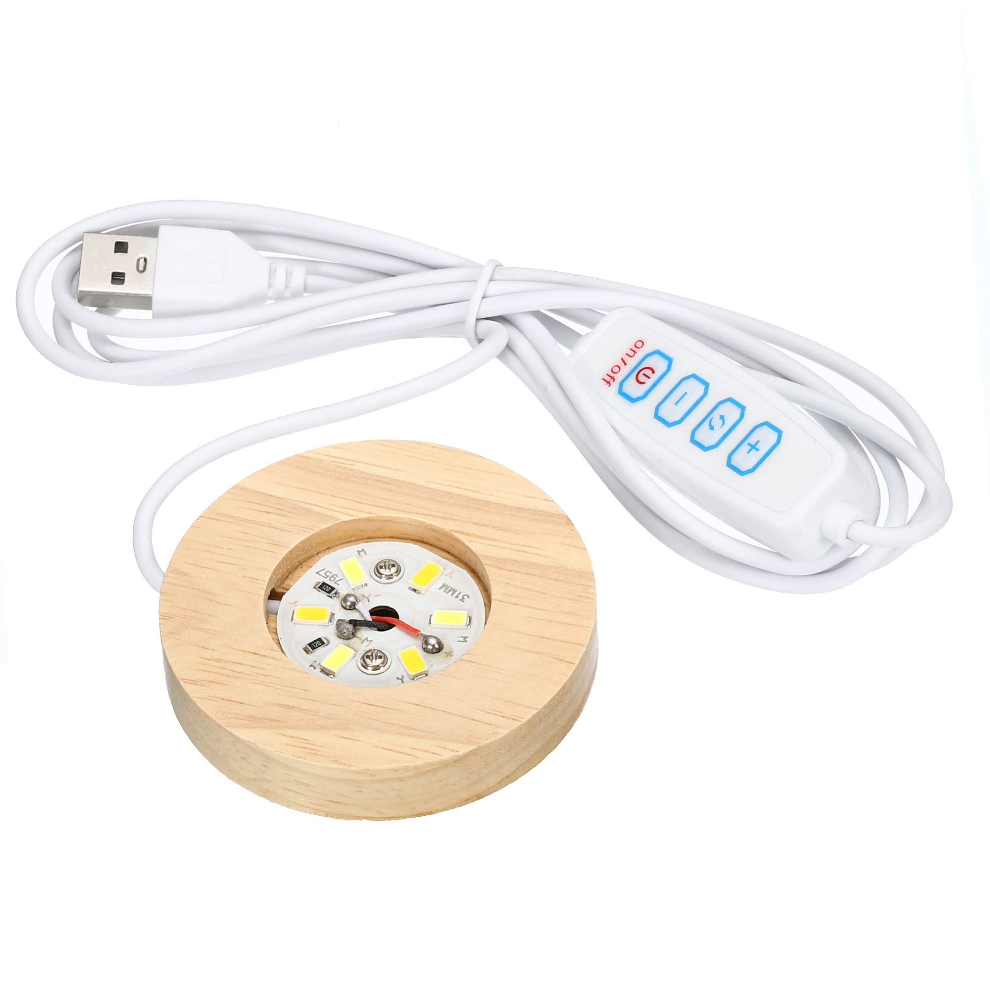 PATIKIL Wooden LED Light Base Stand, Round Wooden 2.56" Dia 3-Colored Light Dimmable Display Pedestals for Crystal Glass Art Decorations, Wood Color