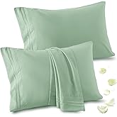 Vonty 2 Pack Standard Pillow Cases - 20x26 Inch, 1800 Thread Count Microfiber Pillowcases Standard Size Sage Green Pillow Cases Luxury & Soft Embroidered Bed Pillow Covers with Envelope Closure