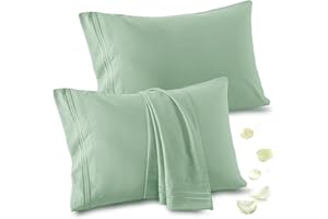Vonty 2 Pack Standard Pillow Cases - 20x26 Inch, 1800 Thread Count Microfiber Pillowcases Standard Size Sage Green Pillow Cases Luxury & Soft Embroidered Bed Pillow Covers with Envelope Closure
