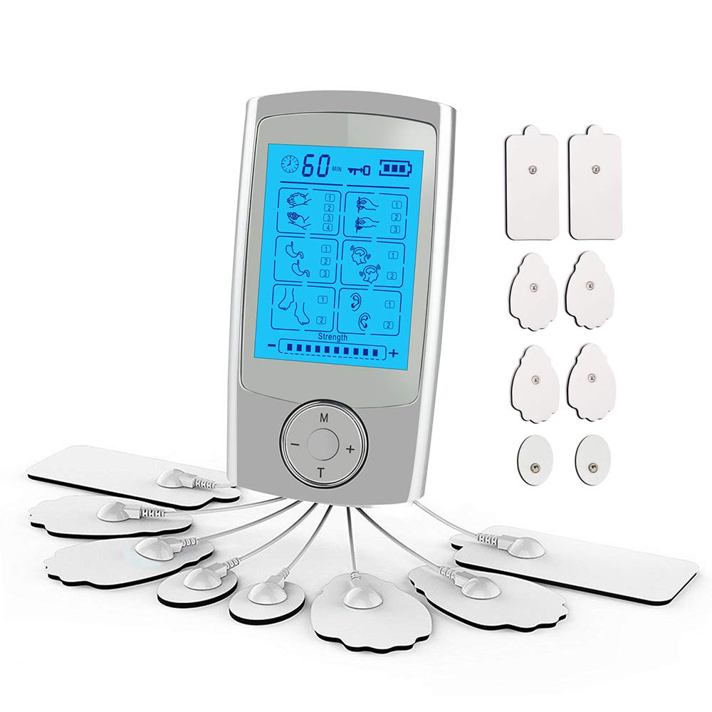 Dual Channel Tens Machine Pain Relief Therapy Machine with 16 Massage Modes and 8 Reusable Electrode Pads for for Relieving Back Neck Stress Sciatic Pain