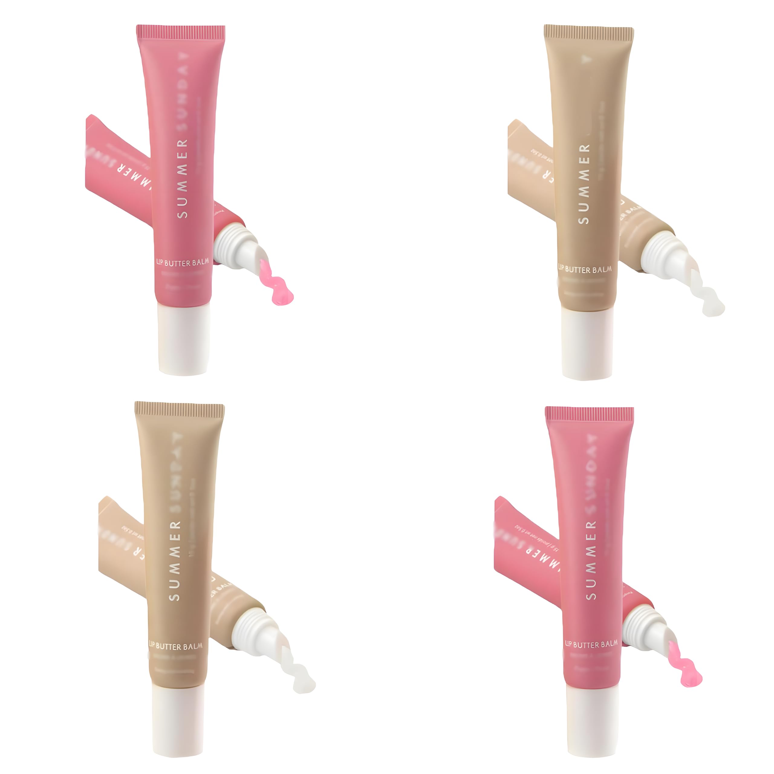 Summer Lip Butter Balm 4pcs, Natural Colored Moisturizing Gloss Oil Lipstick, Contains Shea Butter Essential Lip Oil for Relieving Dry Lips, Moisturizing Lip Care for Men Women