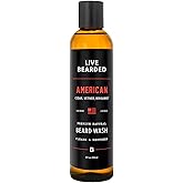 Live Bearded Beard Wash, 8 fl oz - Water-Based Face Cleanser with All-Natural Ingredients for a Gentle, Deep Clean - Made in the USA | American Scent - Cedar, Vetiver, Bergamot