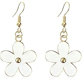 QIAOLEHUI Gold Alloy Flower Dangle Drop Earrings for Women Statement Floral Spring Earrings Jewelry