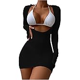 GORGLITTER Women's Crochet Bikini Cover Up Dresses Long Sleeve Beach Bathing Suit Swimsuit Coverups Dress Summer 2025