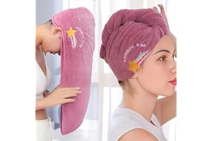 Microfiber Hair Towel Wrap, Cute Drying Hair Towels for Women, Quick-Dry Shower Cap & Turban,Purple