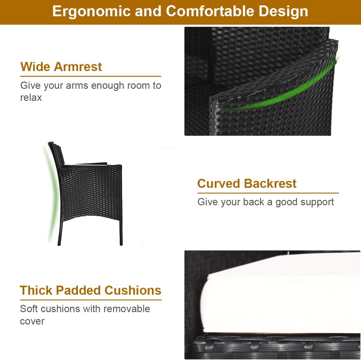 Tangkula Wicker Patio Conversation Furniture Set, Outdoor Furniture Set with Removable Cushions & Table, Tempered Glass Top, Modern Rattan Sofas Set for Garden Lawn Backyard (Black): Garden & Outdoor