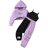 Axumity Kid Toddler Girls Clothes Outfits Letter Graphic Hoodie Sweatpants Cami Top 3PC Fall Winter Pant Set