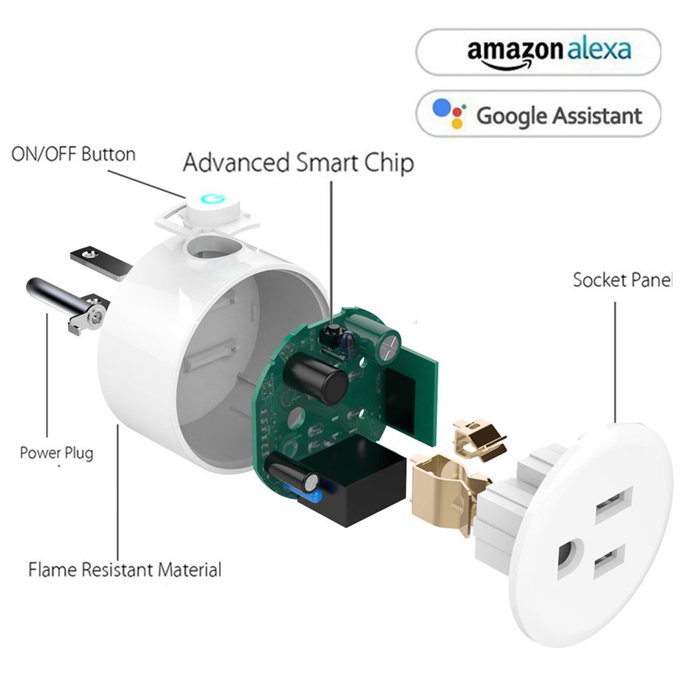 WiFi Smart Plug Mini Smart Outlet Socket Wireless Switch Works with Amazon Alexa Google Home, Remote Control Your Device from Anywhere, No Hub Required, Timing Function
